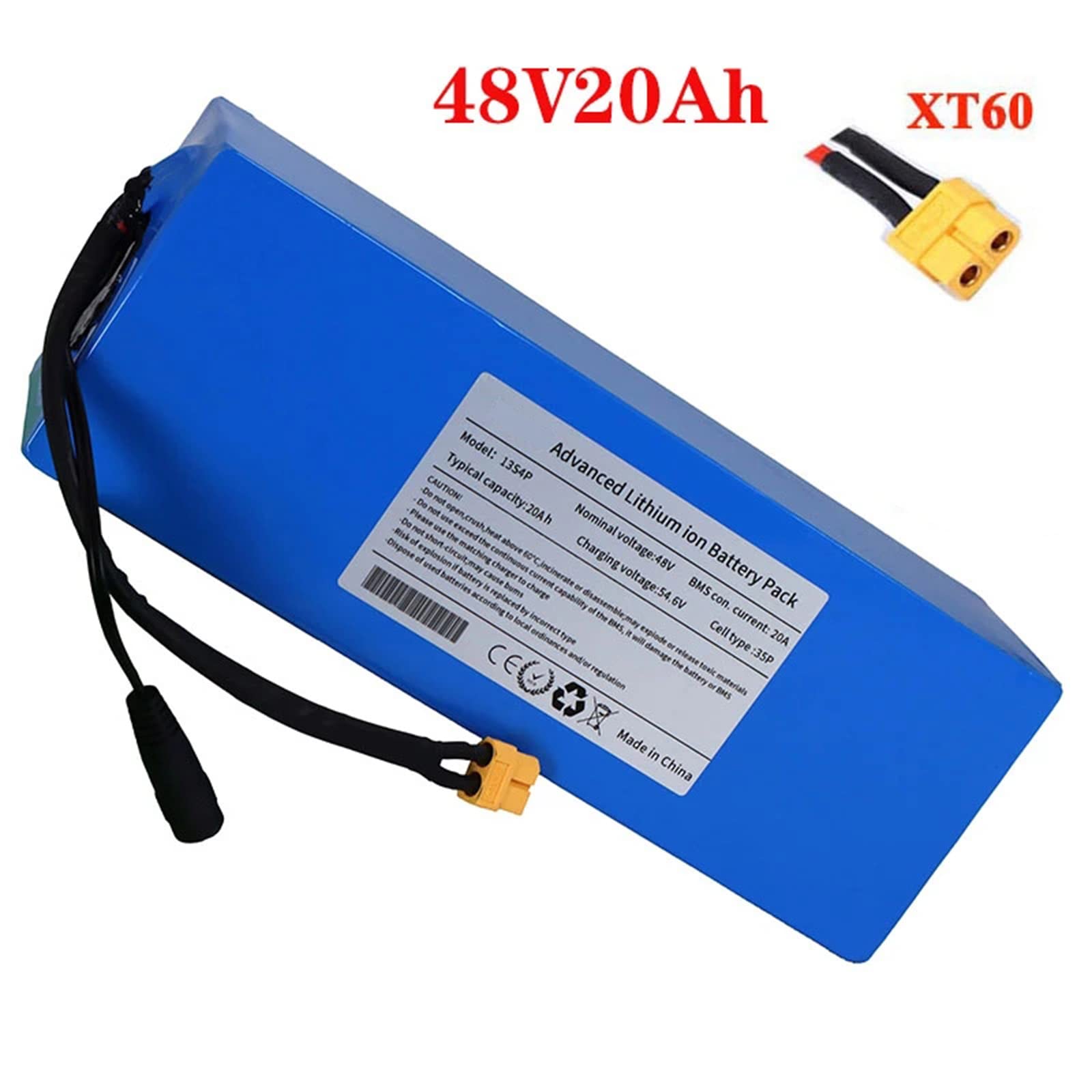 Amazon | 48V 20ah 18650 リチウム電池パック、内蔵 30A BMS、XT60